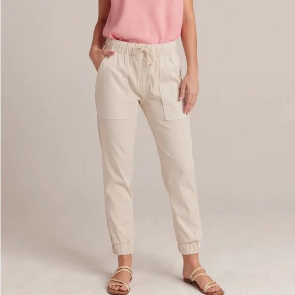Bella Dahl Drawstring Pocket Joggers High Waist Beige Sz S